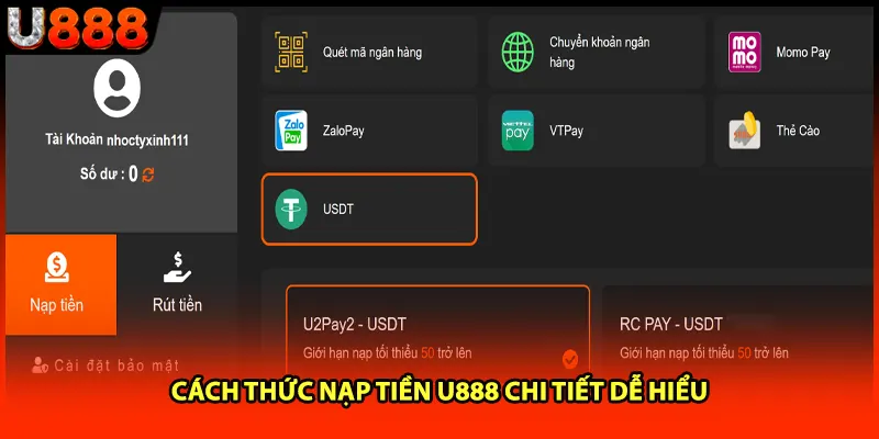 Cách thức nạp tiền U888 chi tiết dễ hiểu