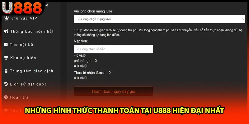 Những hình thức thanh toán tại U888 hiện đại nhất